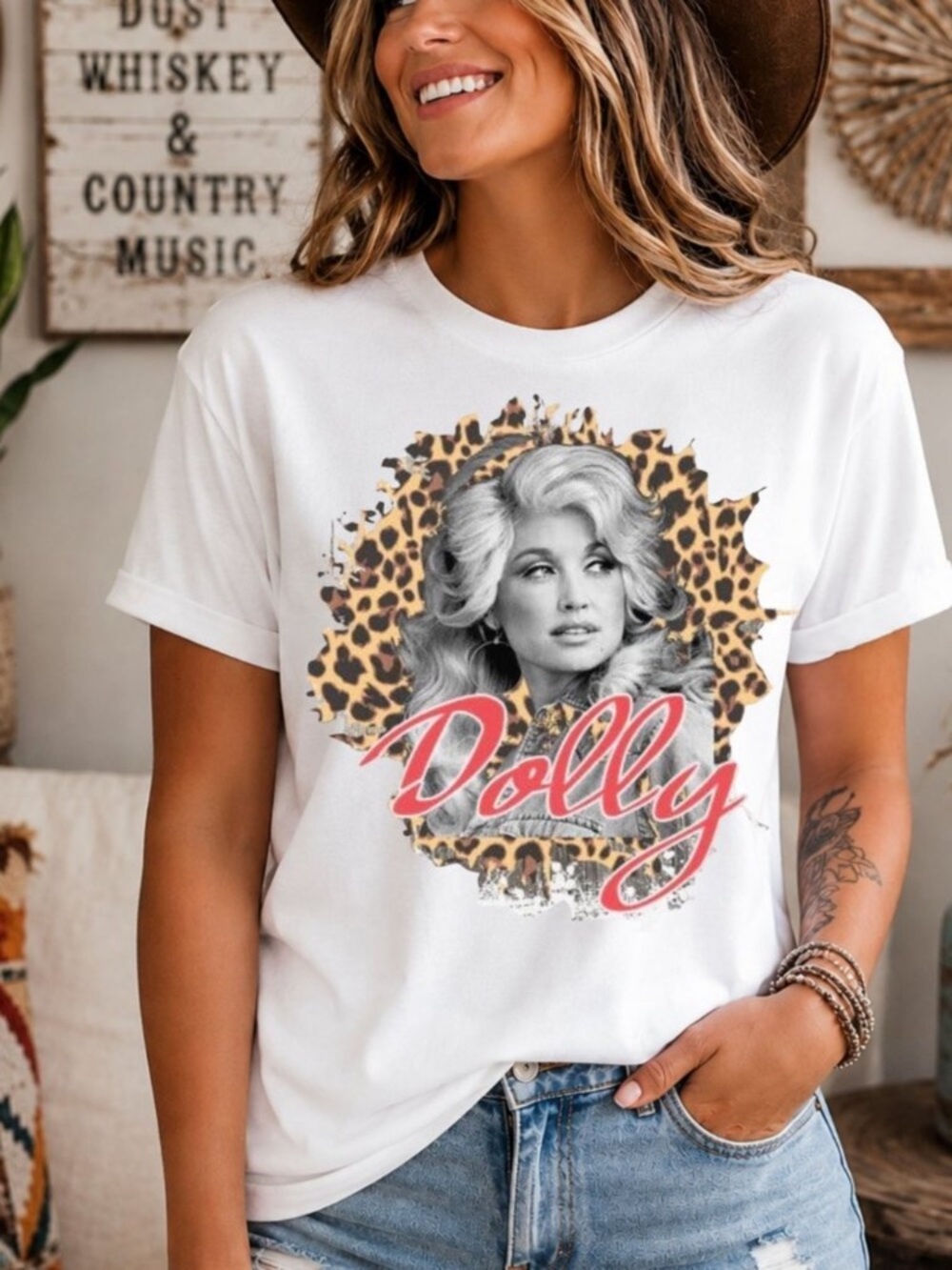 Dolly Graphic Tee with Leopard Accent